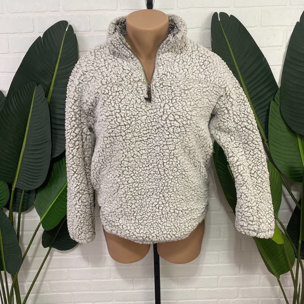 Thread & Supply cream fuzzy fleece pullover half zip